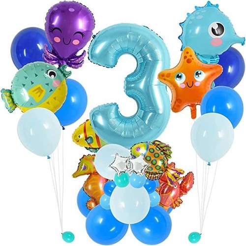 Numero 3 Palloncini con animali oceanici Cavallo marino Festa di compleanno