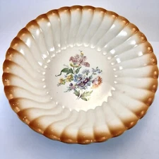 Vintage Homer Laughlin Serving 9" Bowl 1946 Victorian Floral Brown Swirl Edge
