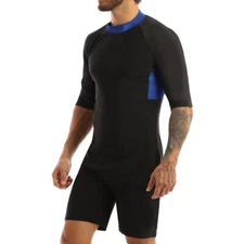 Men One-Piece Swimsuit Leotard Shorty Wetsuit Diving Bodysuit Jumpsuit Swimwear