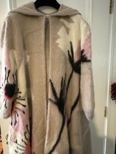 New Valentino Knit Pink Brushed Mohair Hooded Open Front Wool Floral Coat Sz S