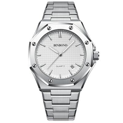 BINBOND Herren Armbanduhren Leuchtdatum Edelstahl Analog Quarzuhr