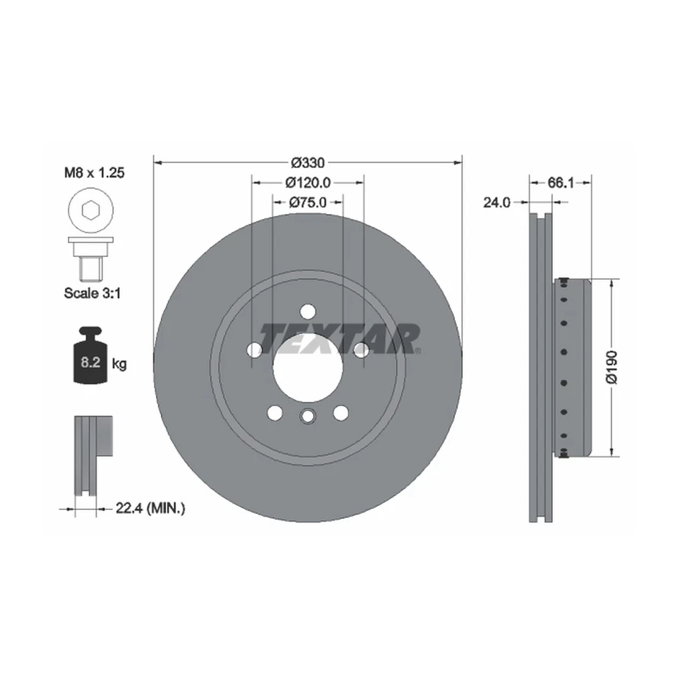 Textar PRO+ Front Brake Discs Coated 2 Piece Vented HC For BMW 5 Series F10 520d - Image 4 of 4
