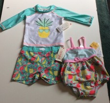 New Cat  Jack Lot Of 3 Baby Girl Swimwear-top Shorts-6-9 Months UPF 50