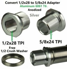 Aluminum Silver Thread Converter Adapter Convert 1/2x28 Thread to 5/8x24 Thread