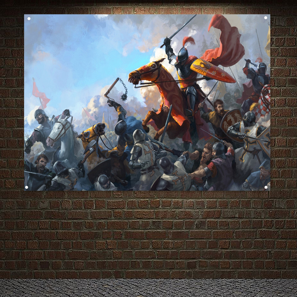 Masonic Knight Templar Flag Banner Wall Painting Armor Warrior Wall Art Poster