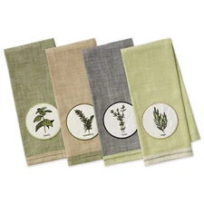 Design Imports Herbal Embellished Dishtowel Set of 4 Thyme Sage Basil Rosemary
