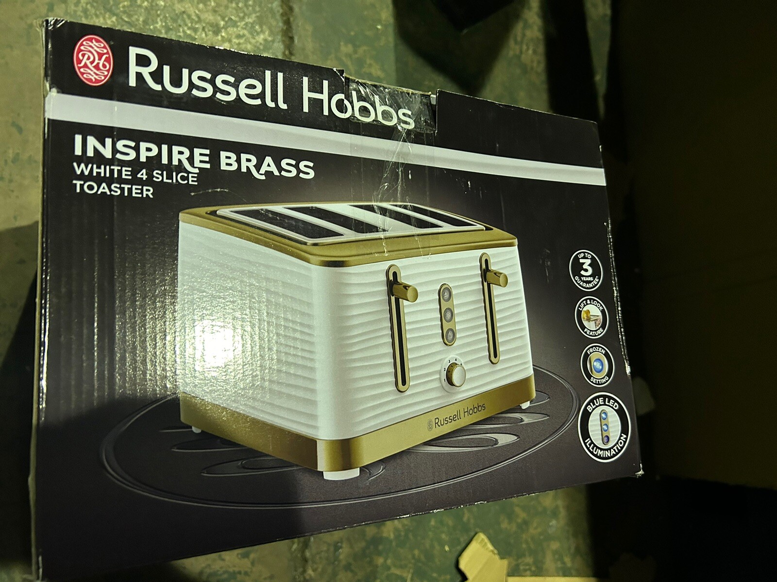 Russell Hobbs 24386 Inspire Luxe 4 Slice Toaster White/Brass for sale