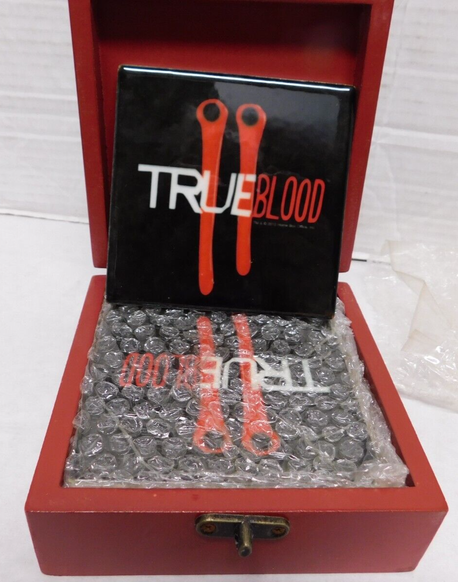 True Blood 4 Piece Ceramic Coaster Set With Foam Back In Wood Box