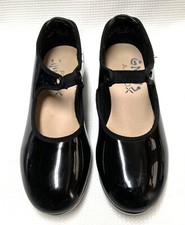 Girls Capezio Tele Tone Tap Shoes Sz 1.5 W I9 Black Patent Leather, No Ribbons