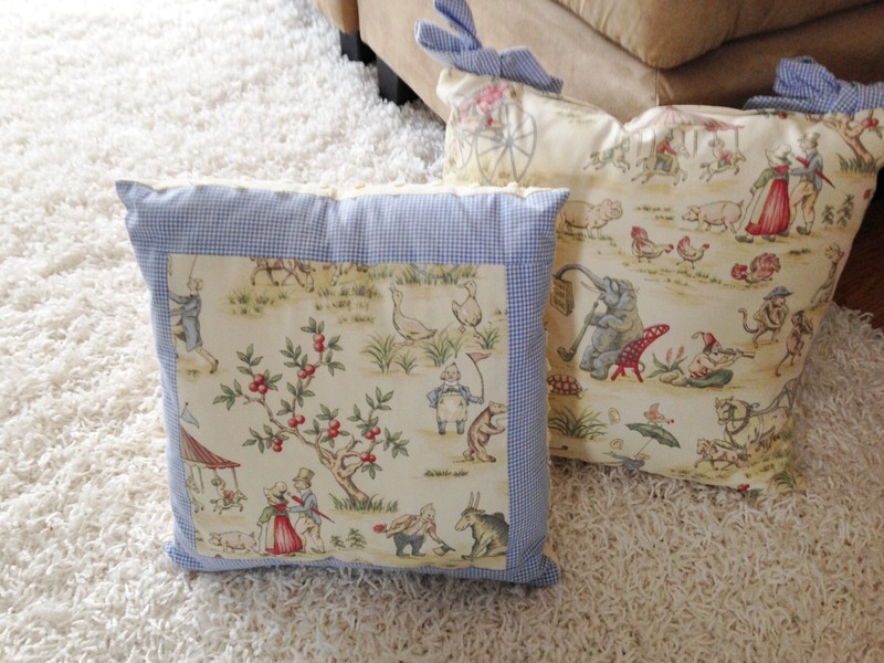 Set of 2 New Blue & Ivory Children's Fairy Tale  Throw Pillows