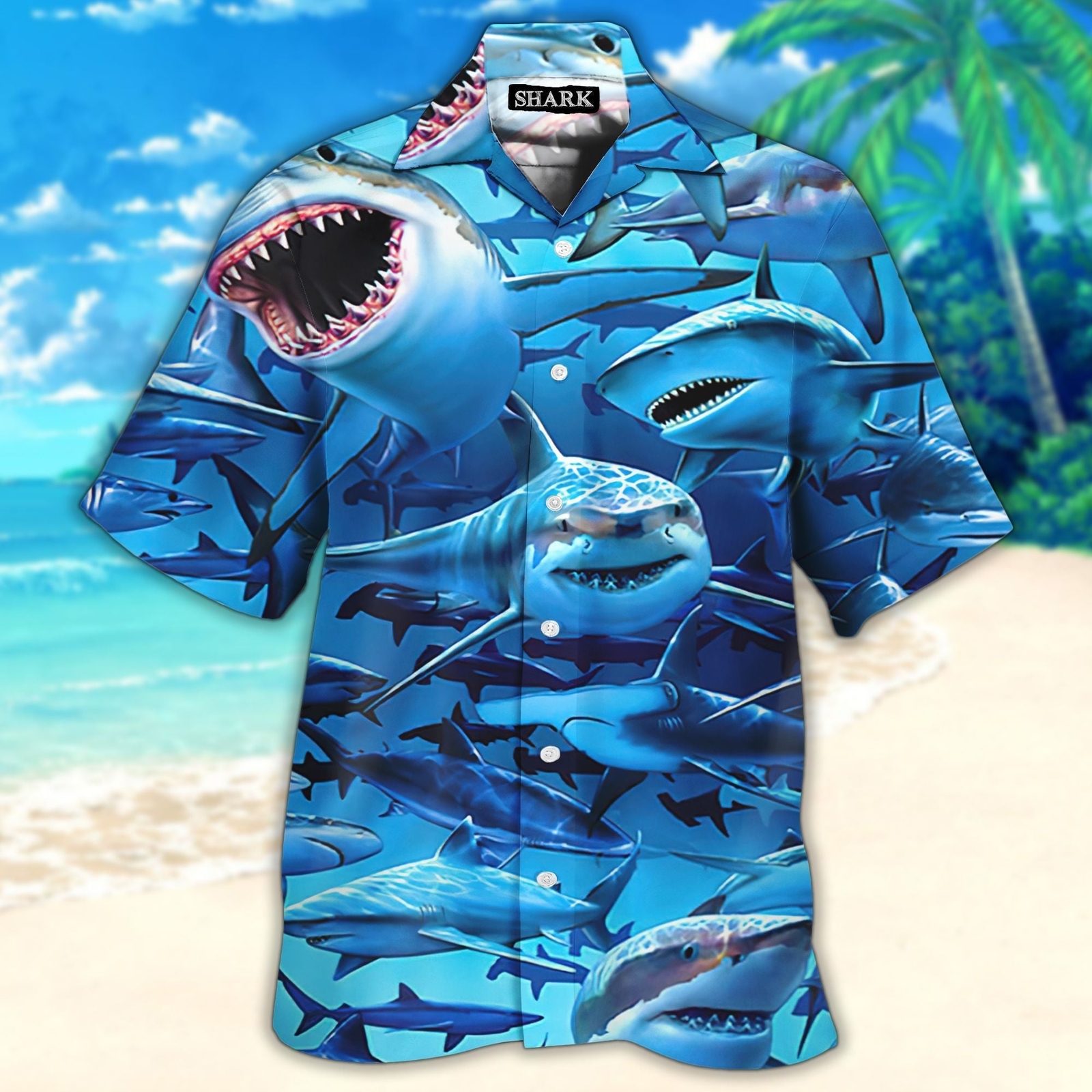 Camisa y pantalones cortos hawaianos con estampado en 3D Shark Tank