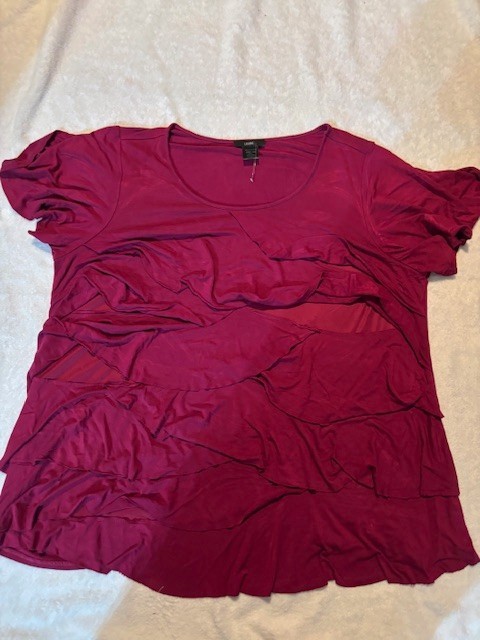 Leebe 2X Women's Short Sleeve Solid Ruffle Blouse