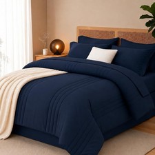 Comforter Set - Bed in a Bag Size 7 Pieces, Soft Bedding Set for All Full Navy