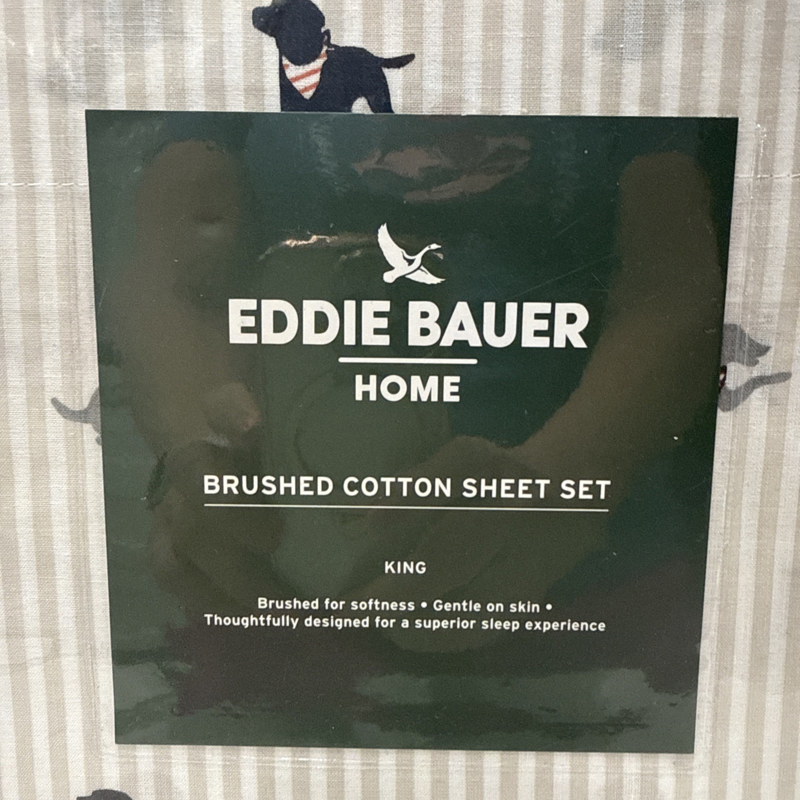 Green Dog Computer 4 pc KING Eddie Bauer Buddy Scarves Stripes 100% Cotton Sheet Set ...