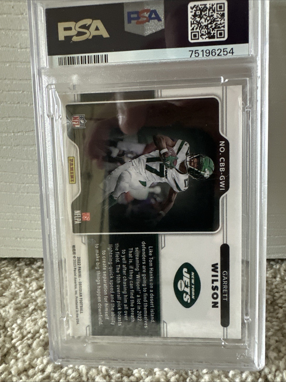 2022 Panini Obsidian Color Blast Black Garrett Wilson #CBBGWI (RC) PSA 10 view 4