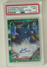 2019 Bowman Chrome LEONARDO JIMENEZ Green Atomic Refractor /99 Auto PSA 9 MINT