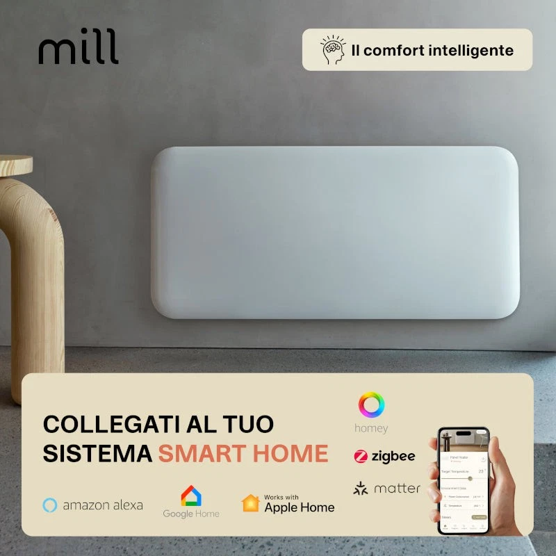 Termoconvettore Elettrico a Parete in Acciaio Mill Steel WIFI - da 400W a 2000W - Immagine 3 di 4