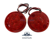 (2) Red 3" Round 15 LED Surface Mount Brake Stop Turn Tail Lights / Red Lens