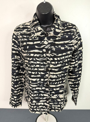 Life Style Women's Mixed Media Textured Jacket Black Size Medium Art To Wear