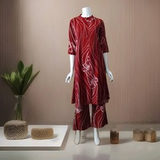 kurti with pants Womens Long Kurta Pant red and white size large