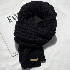 Black Chunky Acrylic Ribbed Knit Scarf Extra Long Warm Winter Unisex