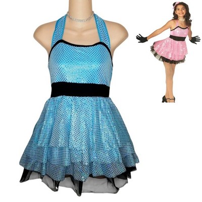 Put On A Happy Face BLUE Child XL Dance Costume Dress Gloves Rhinestone Choker