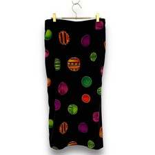 90s Vintage Abstract Circle Print Midi Skirt, Black Neon No Tag Fits like M-L 