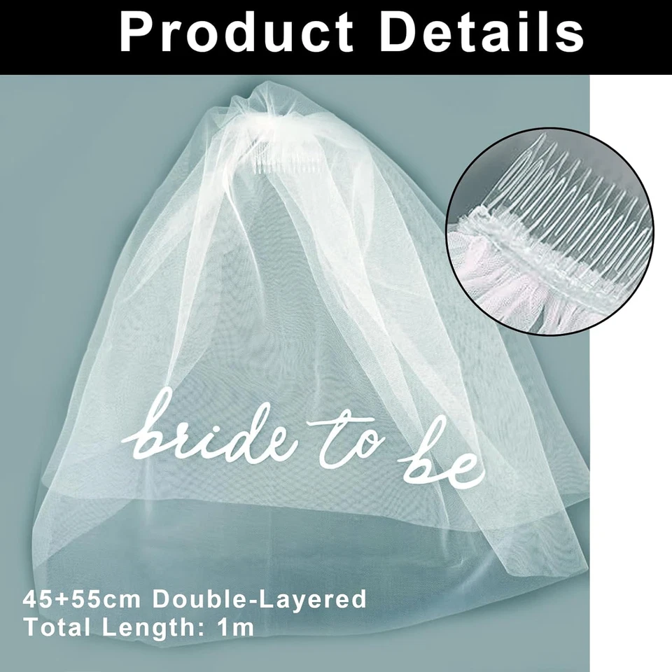 Kurzer Tüll Brautschleier mit Kamm Junggesellenabschied Hochzeit Zukünftige - Bild 2 von 4