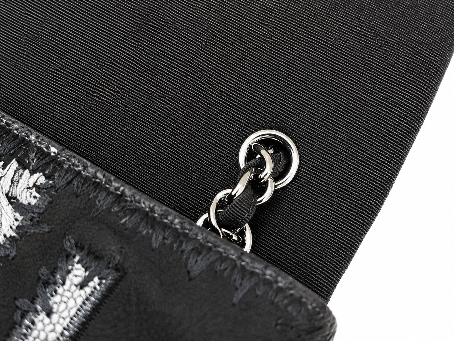 Authentic CHANEL Patchwork Flap Bag Black Mixed Fabric Leather CC Chain Rare image 9