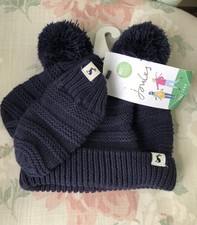 BNWT JOULES POM SET BABY BOY GIRL NAVY KNITTED HAT  MITTENS GLOVES 6-12 MONTHS