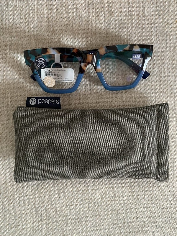 New Teal Botantico Peepers Blue Light Filter Readers +2.75 & case