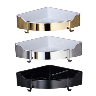 Shower Caddy Corner Wall Shelf Kitchen & Bathroom Storage Trays with 2 Hooks