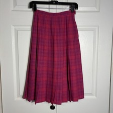 Vintage Pendleton 100 Virgin Wool Skirt Petite 6 Pink Purple Plaid Pleated 90s