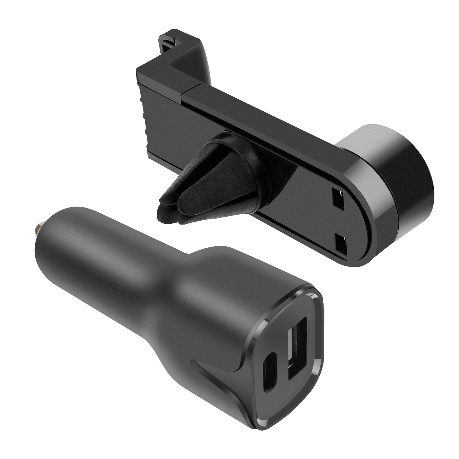 Pack accessoires auto avec support grille de ventilation et chargeur double USB noir
