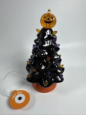 Lighted Halloween Tree Black Ceramic Retro Style Decor 7” Battery Pumpkin
