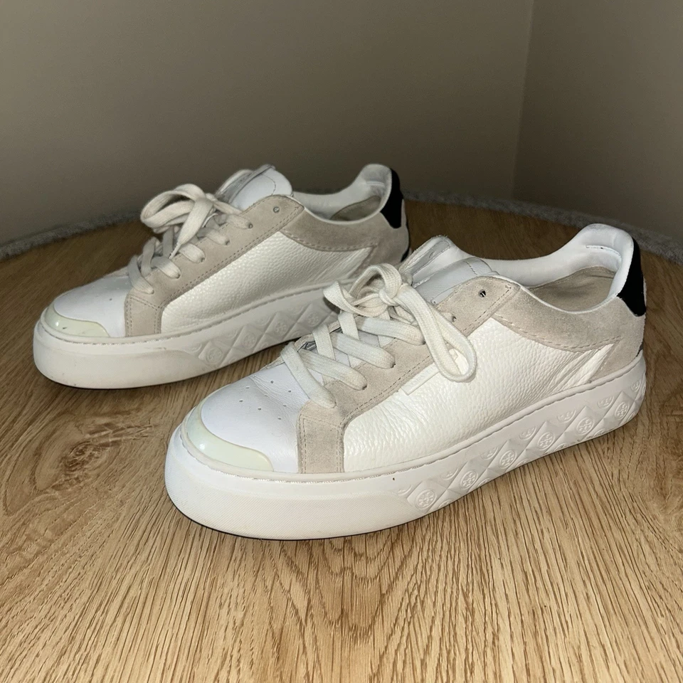 Tory Burch Ladybug Titanium White Black Womens Casual Tumbled Leather Sneaker 8 - Image 3 of 4