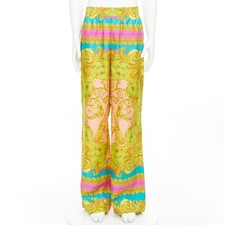 VERSACE Barocco Goddess 100 silk twill graphic print wide leg pants EU50 L