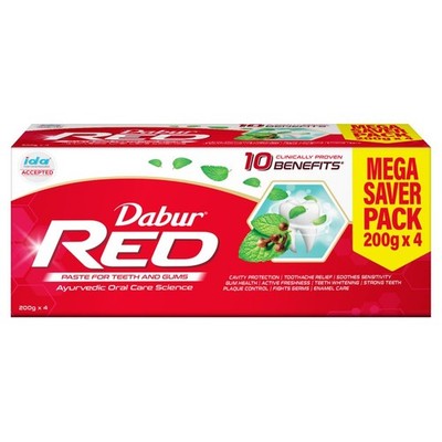 4X Dabur Red Ayurvedische Zahnpasta, Schutzplaque, Mundgeruch - 200 Gramm - Tube