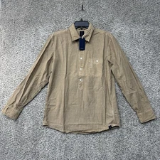 OOBE Brand Popover Shirt Men's Medium Tan Long Sleeve Cotton Silk Blend New