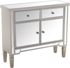 Mobile D'Ingresso Con 2 Cassetti E 2 Ante in Legno Colore Champagne E Specchio 9