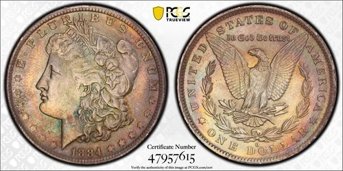 1884-O Morgan Silver Dollar PCGS MS62 - Tidy House Morgan - W/ Cardboard Flip