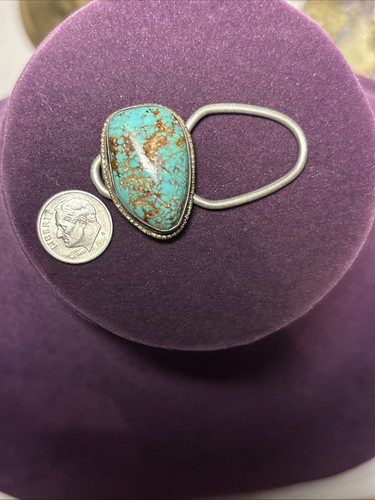 Vintage Navajo Large Sterling Silver Turquoise Key clip Bennett Pat Pend C-31 - Picture 2 of 5
