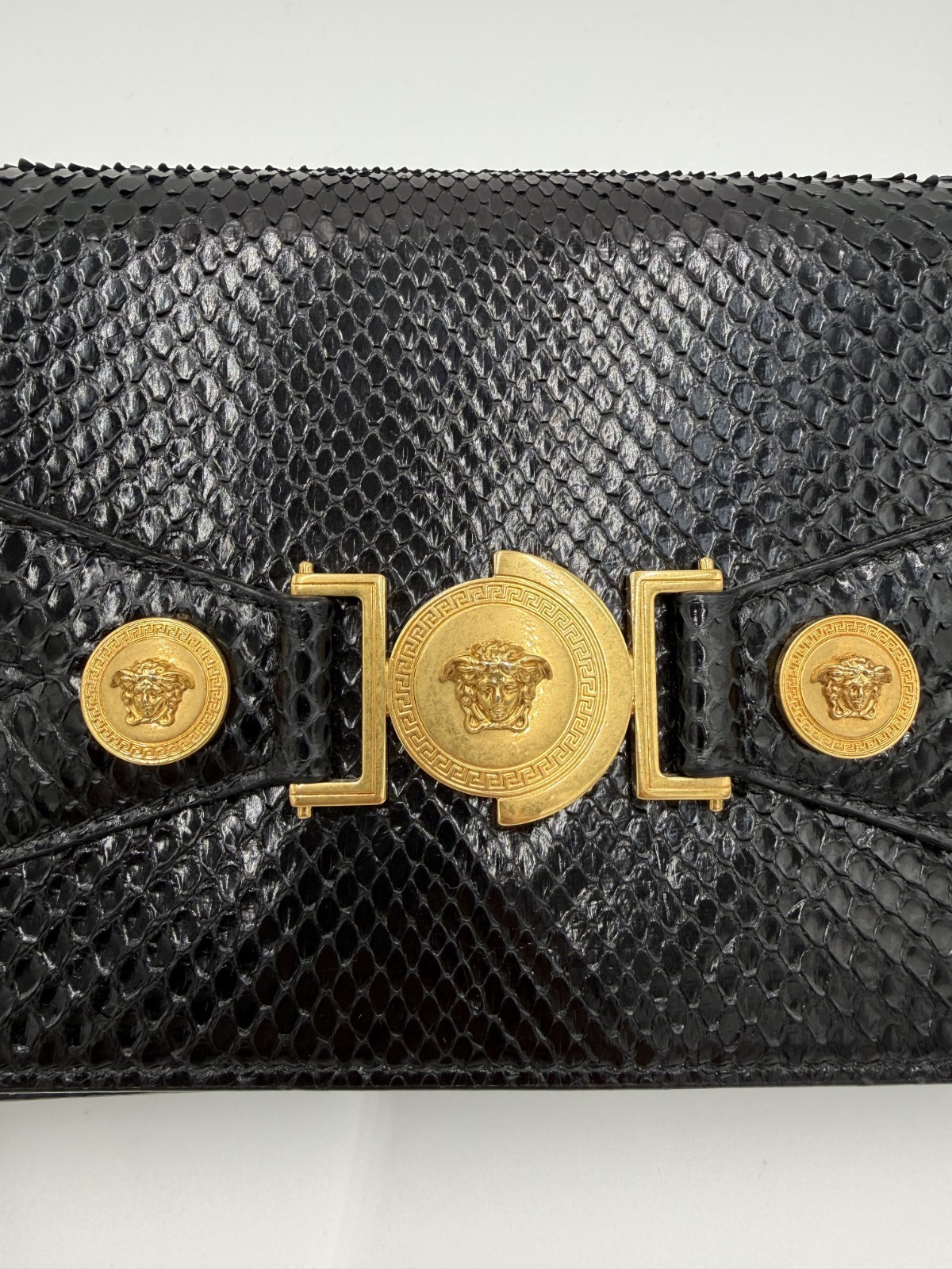 VERSACE BLACK PYTHON TRIBUTE SHOULDER BAG AND GOLD DETAILS image 10