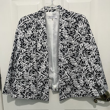 Kasper 14 P Women's Black  White Print Jacket w/ Lining - Excellent 