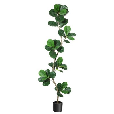 Artificial Fiddle Leaf Fig Tree 6FT with Pot, S-Shape Fake Ficus Tree w/ Trunk