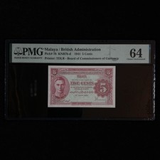 1941 Malaya / British Administration 5 Cents Pick#7b PMG 64 Choice UNC 01