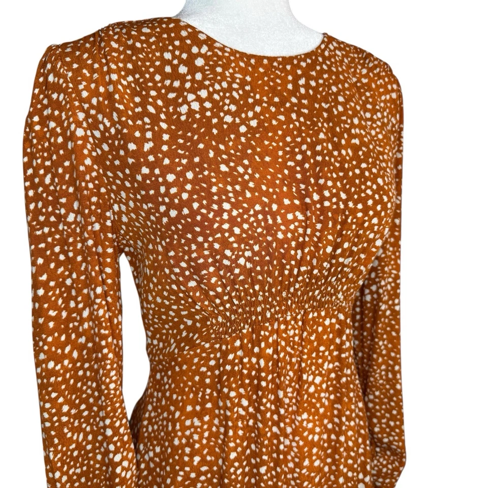 Vestido MNG By Mango Grande Pradera Té Manga Larga Abullonada Maxi Naranja Modesto Cerradura Foto 4 de 4