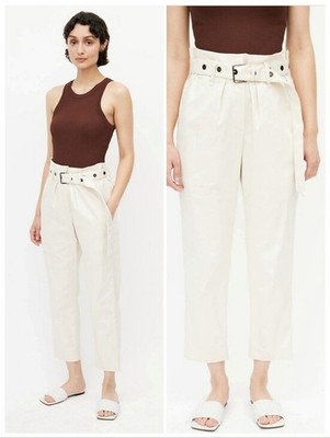  Brunello Cucinelli Ivory Belted Paperbag Trouser Quiet Luxury Resortwear US 6