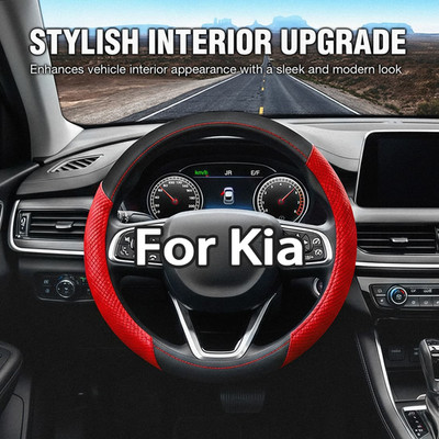 15'' 38CM Steering Wheel Cover Genuine Nappa leather for Kia 1999-2023 Black&Red