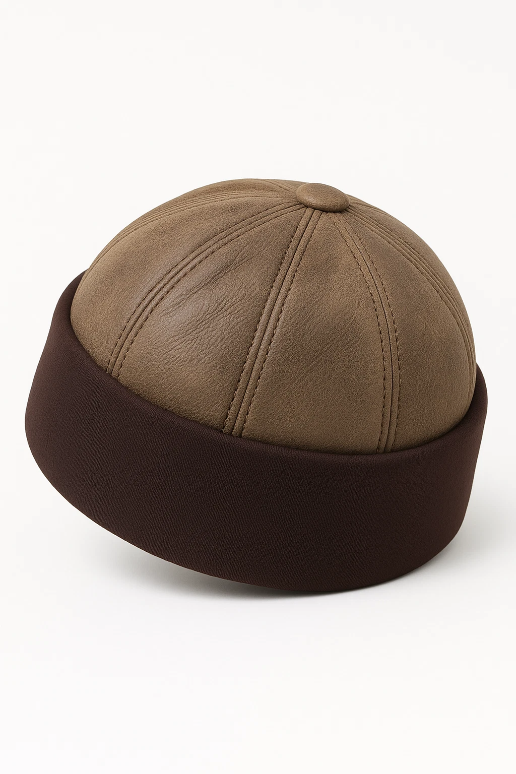 Handmade Sheepskin Fur Beanie Hat Black Tan – Real Shearling Leather Winter Cap